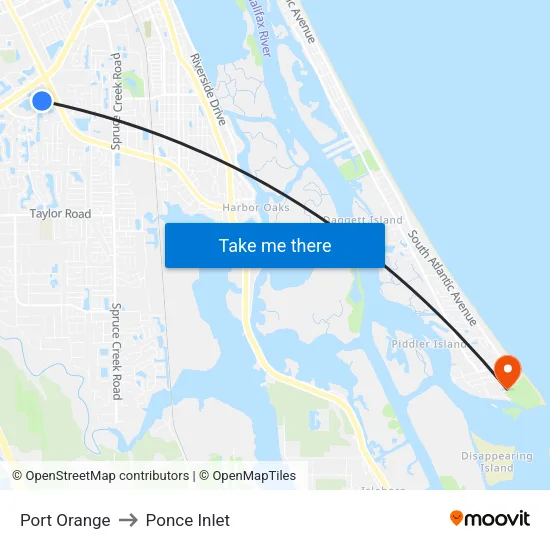 Port Orange to Ponce Inlet map