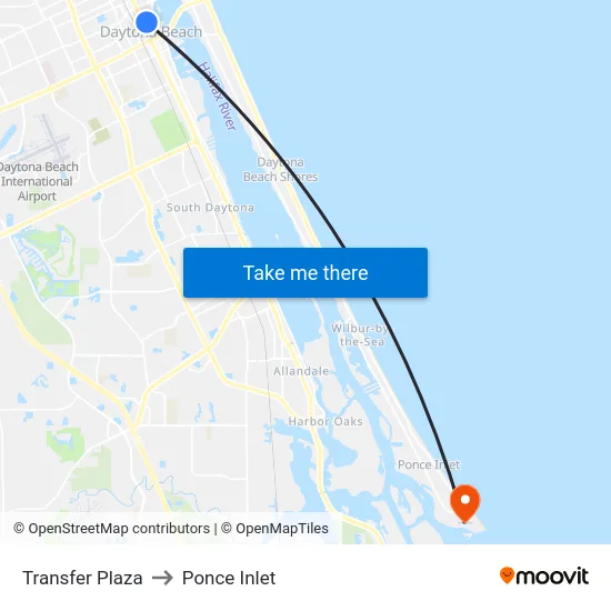 Transfer Plaza to Ponce Inlet map