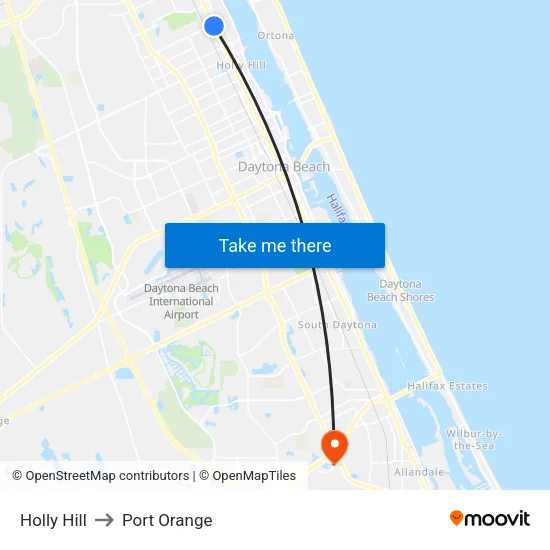 Holly Hill to Port Orange map