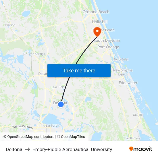 Deltona to Embry-Riddle Aeronautical University map