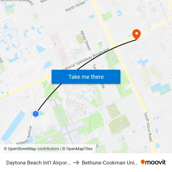 Daytona Beach Int'l Airport (DAB) to Bethune-Cookman University map