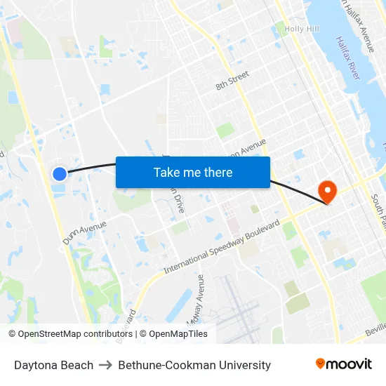Daytona Beach to Bethune-Cookman University map
