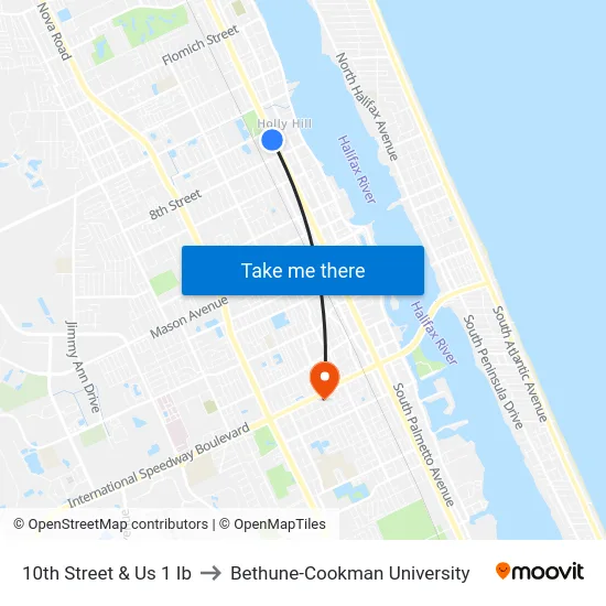 10th Street &  Us 1 Ib to Bethune-Cookman University map