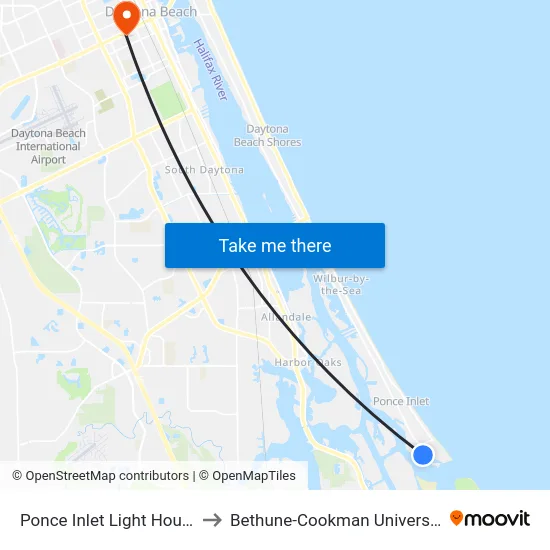 Ponce Inlet Light House to Bethune-Cookman University map