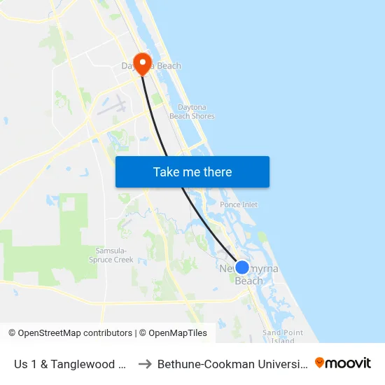 Us 1 & Tanglewood Ob to Bethune-Cookman University map