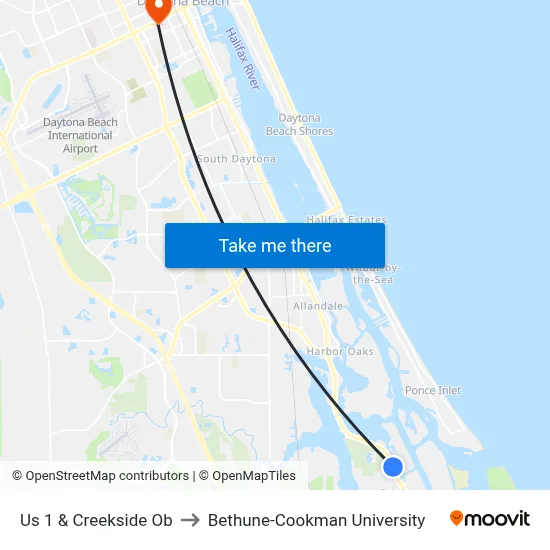 Us 1 & Creekside Ob to Bethune-Cookman University map