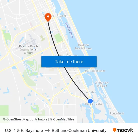 U.S. 1 & E. Bayshore to Bethune-Cookman University map
