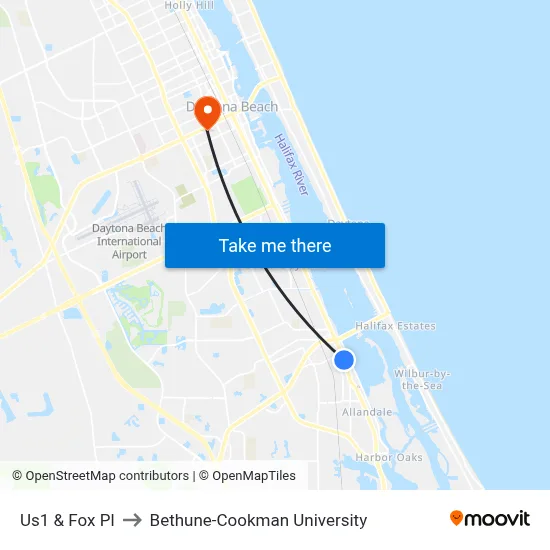 Us1 & Fox Pl to Bethune-Cookman University map
