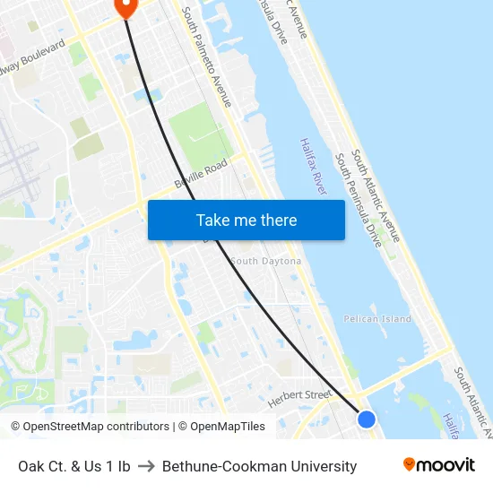 Oak Ct. & Us 1 Ib to Bethune-Cookman University map