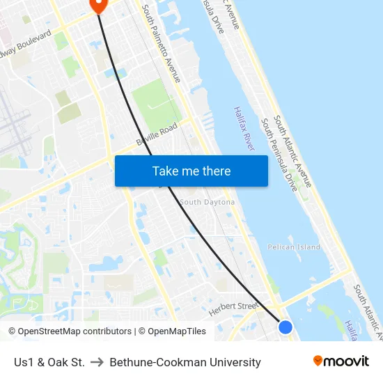 Us1 & Oak St. to Bethune-Cookman University map