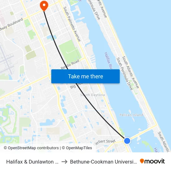 Halifax & Dunlawton Ib to Bethune-Cookman University map