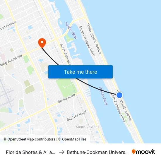 Florida Shores & A1a Ib to Bethune-Cookman University map