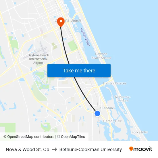 Nova  &  Wood St. Ob to Bethune-Cookman University map