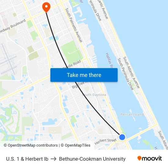 U.S. 1 & Herbert Ib to Bethune-Cookman University map