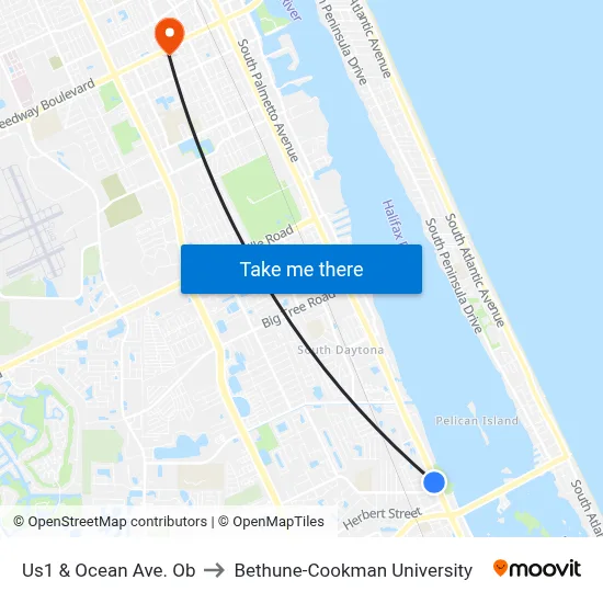 Us1 & Ocean Ave. Ob to Bethune-Cookman University map