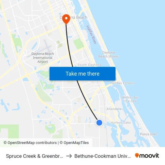 Spruce Creek & Greenbriar Ib to Bethune-Cookman University map