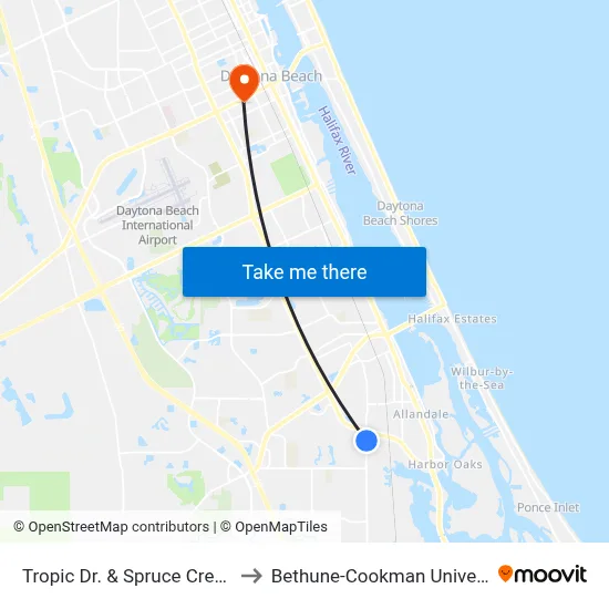 Tropic Dr. & Spruce Creek Ib to Bethune-Cookman University map