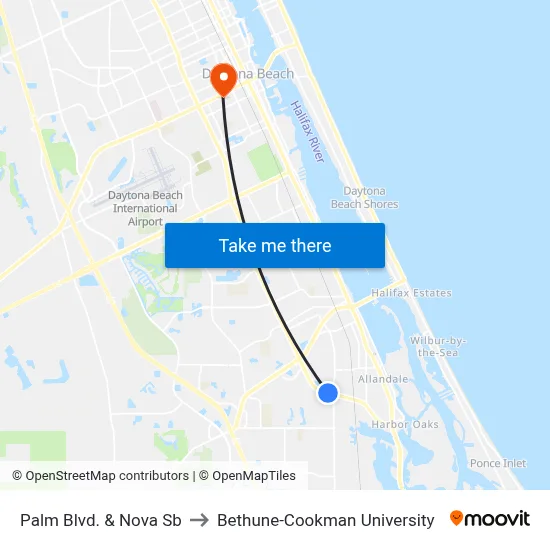 Palm Blvd. & Nova Sb to Bethune-Cookman University map