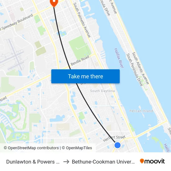 Dunlawton & Powers Ob to Bethune-Cookman University map