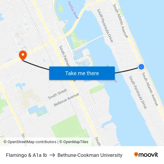 Flamingo & A1a Ib to Bethune-Cookman University map