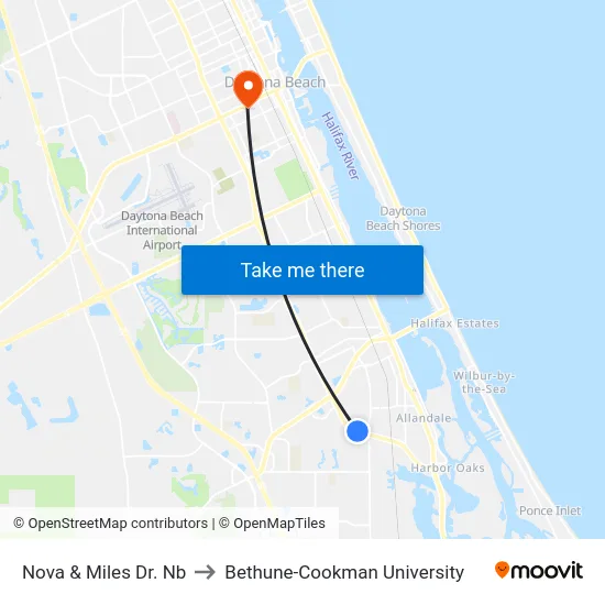 Nova & Miles Dr. Nb to Bethune-Cookman University map