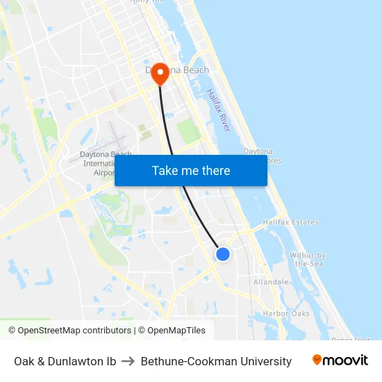 Oak & Dunlawton Ib to Bethune-Cookman University map