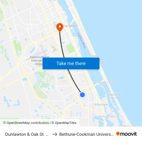 Dunlawton & Oak St. Ob to Bethune-Cookman University map