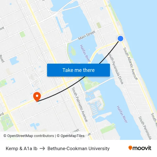 Kemp & A1a Ib to Bethune-Cookman University map
