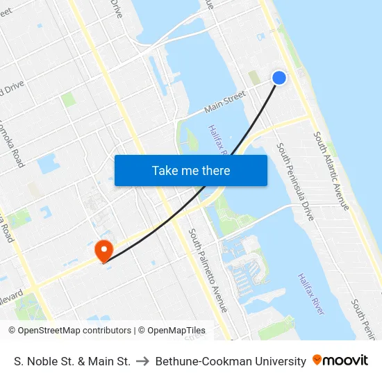 S. Noble St. & Main St. to Bethune-Cookman University map