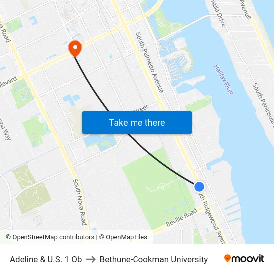 Adeline & U.S. 1 Ob to Bethune-Cookman University map