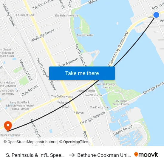 S. Peninsula & Int'L Speedway Ib to Bethune-Cookman University map