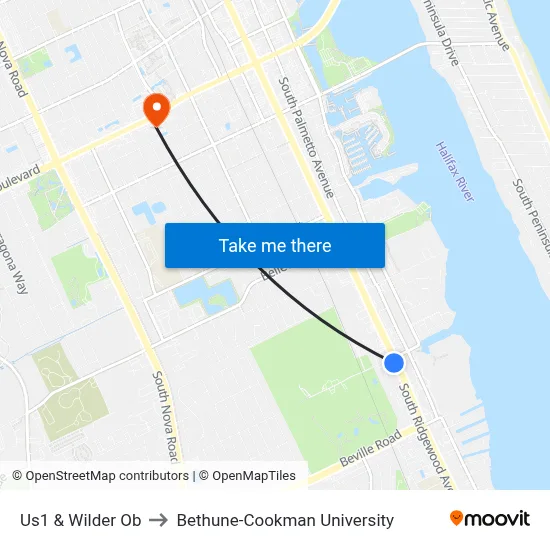 Us1 & Wilder Ob to Bethune-Cookman University map
