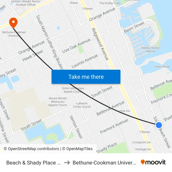 Beach & Shady Place Ob to Bethune-Cookman University map
