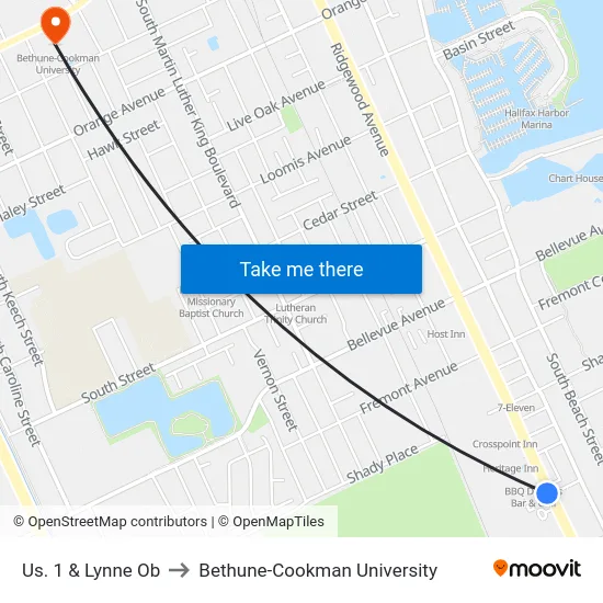 Us. 1 & Lynne Ob to Bethune-Cookman University map