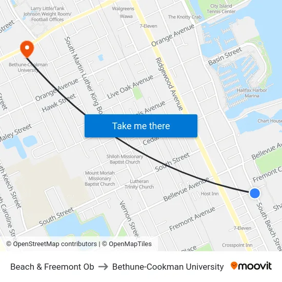 Beach & Freemont Ob to Bethune-Cookman University map
