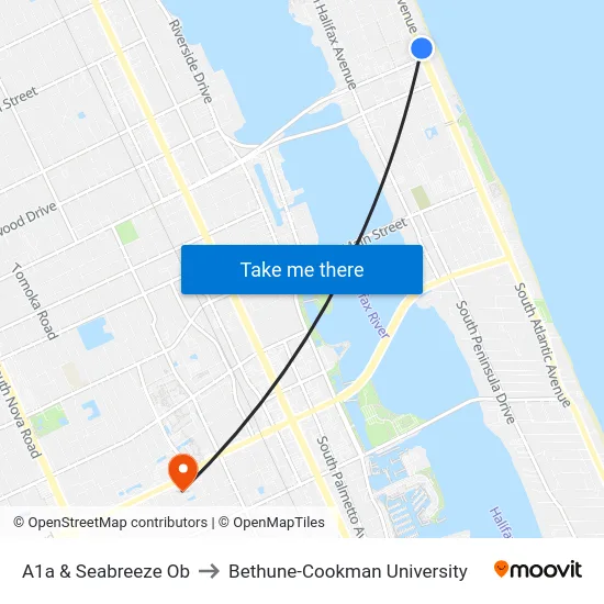 A1a & Seabreeze Ob to Bethune-Cookman University map