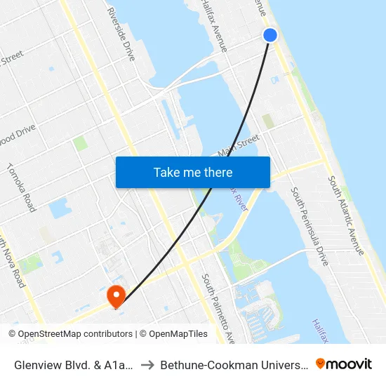 Glenview Blvd. &  A1a Ib to Bethune-Cookman University map
