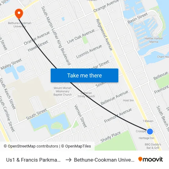 Us1 & Francis Parkman Ob to Bethune-Cookman University map