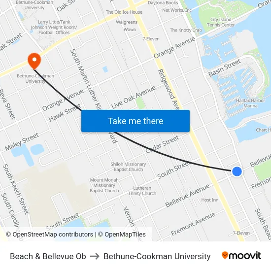 Beach & Bellevue Ob to Bethune-Cookman University map
