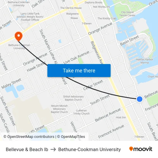 Bellevue & Beach Ib to Bethune-Cookman University map