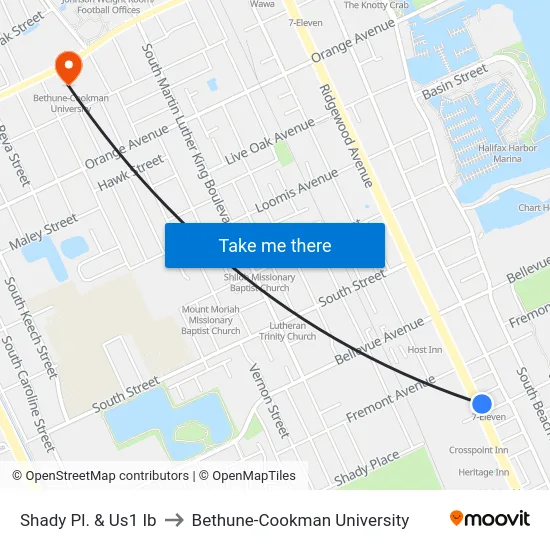 Shady Pl. & Us1 Ib to Bethune-Cookman University map