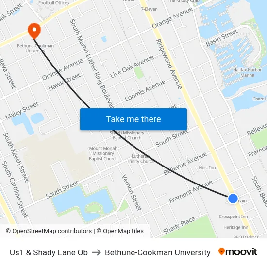 Us1 & Shady Lane Ob to Bethune-Cookman University map
