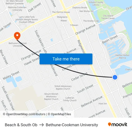 Beach & South Ob to Bethune-Cookman University map
