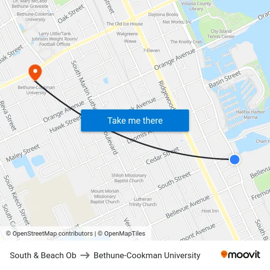 South & Beach Ob to Bethune-Cookman University map