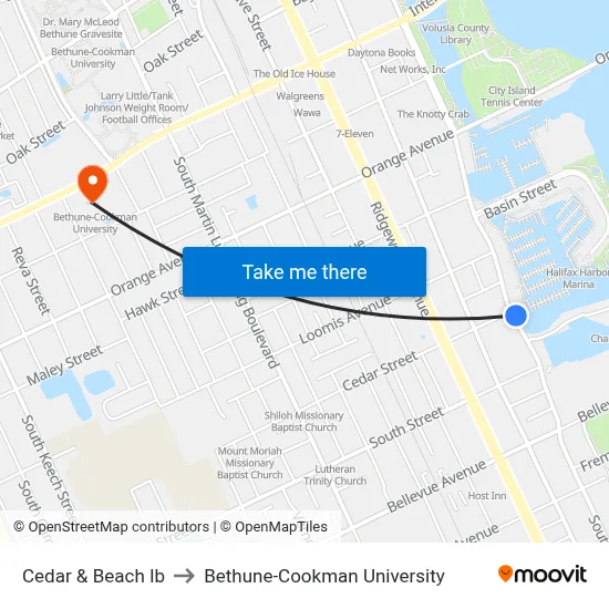 Cedar & Beach Ib to Bethune-Cookman University map