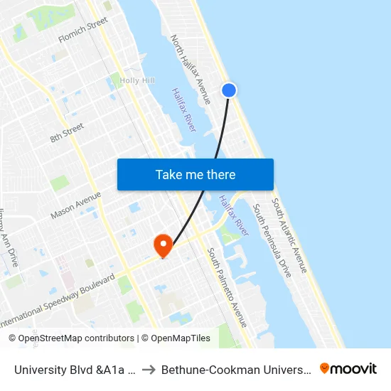 University Blvd &A1a Ib to Bethune-Cookman University map
