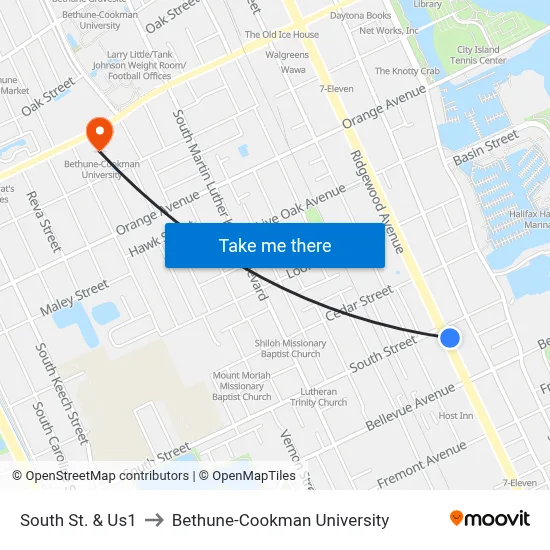 South St. & Us1 to Bethune-Cookman University map