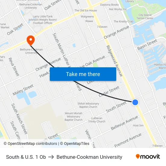South & U.S. 1 Ob to Bethune-Cookman University map