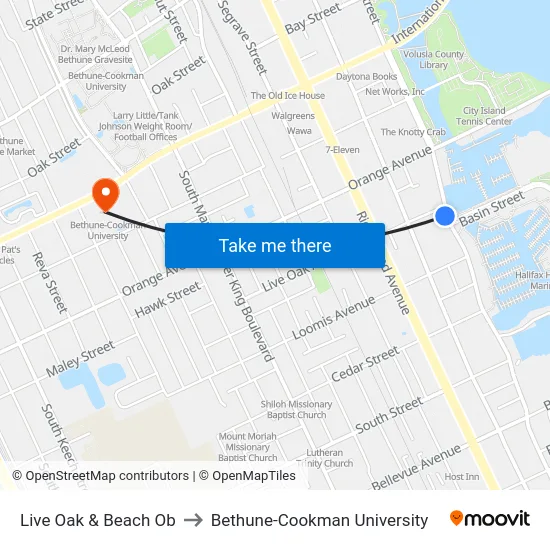 Live Oak & Beach Ob to Bethune-Cookman University map