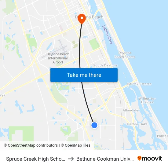 Spruce Creek High School Ob to Bethune-Cookman University map